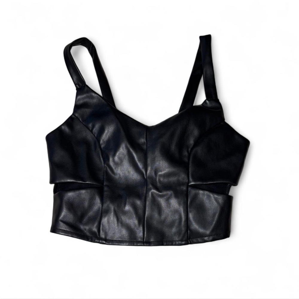 Sleek Black Faux Leather Crop Top